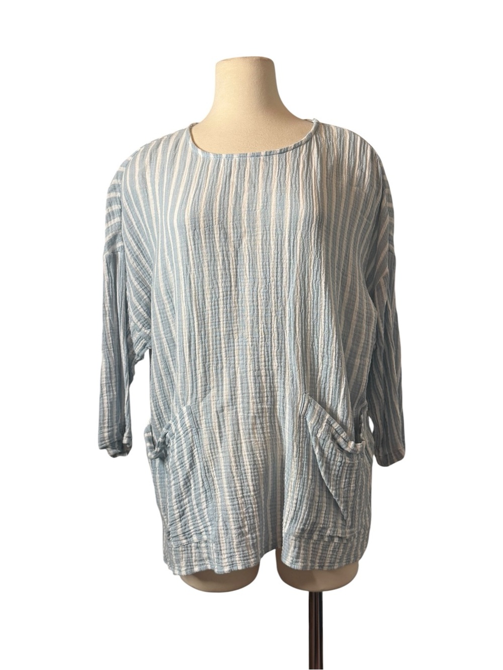 JNY Light Blue and white Stripe Cotton Tunic Top